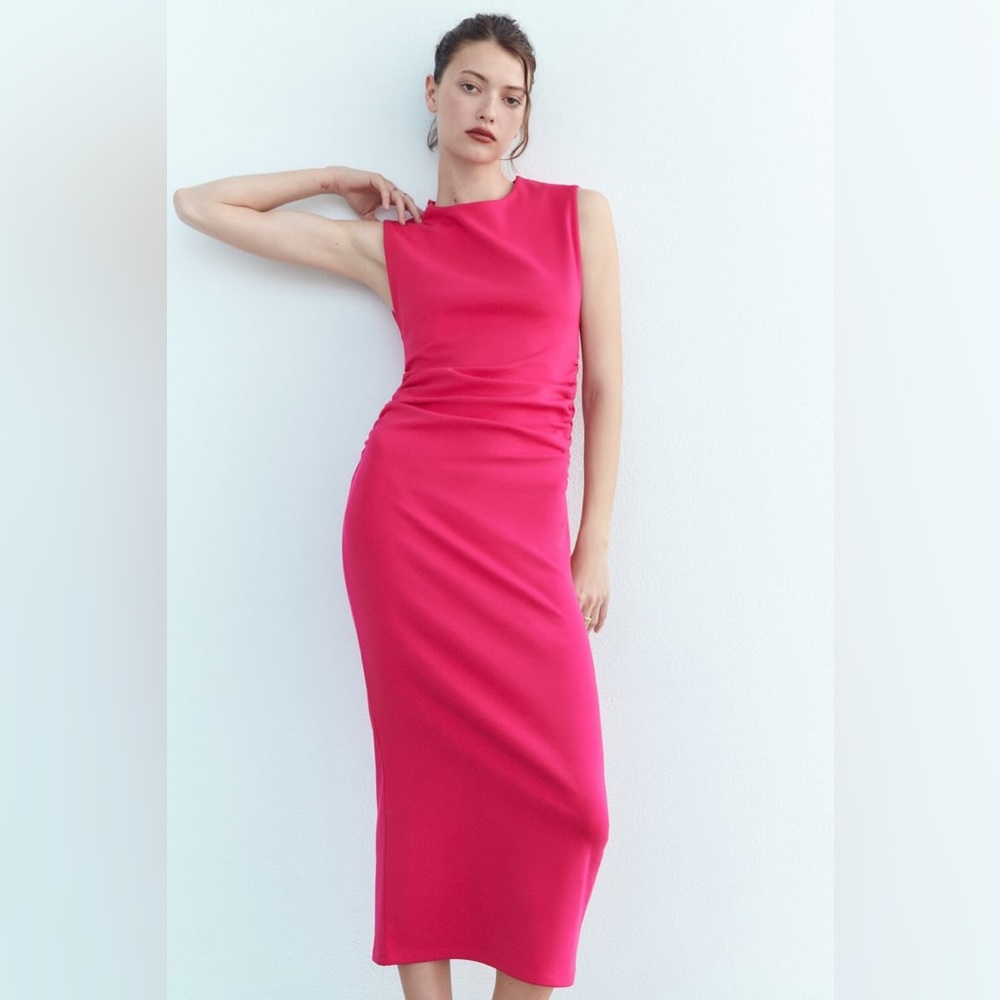 Zara RUCHED MIDI DRESS